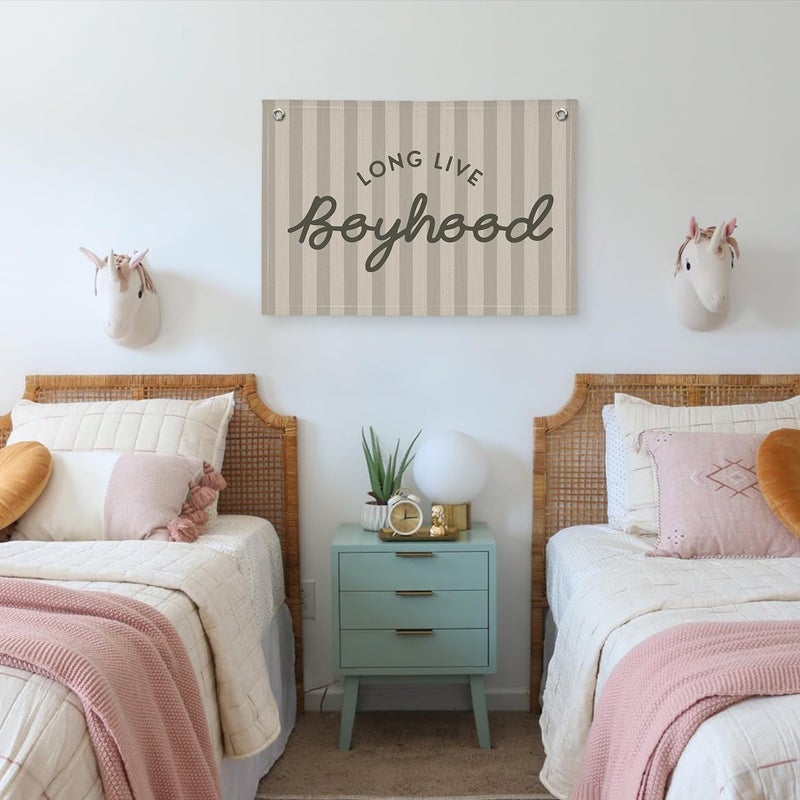 PLKMN Long Live Boyhood Banner, Boy Nursery Decor, Canvas Banner Wall Hanging Flag Decor for Nursery Playroom Toddler Room, Boys Kids Room - Gray - Image 5